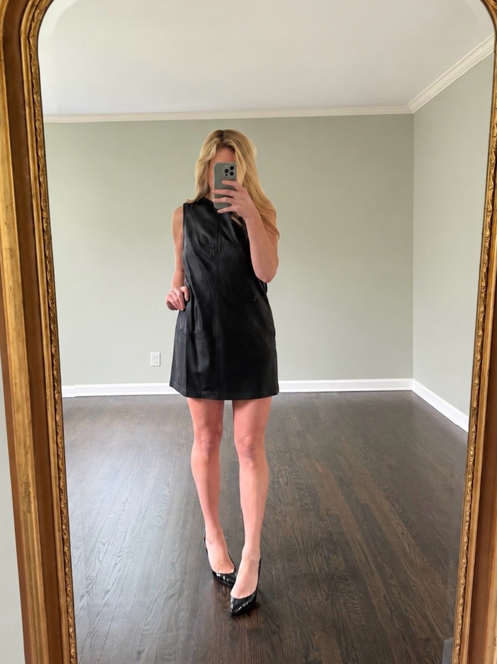 CUSP Neiman Marcus Black Sleeveless Leather Shift Dress